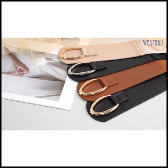 Wide Elastic Belt with Gold Buckle Vintage Y2K Chic Stretch Waistbelt for - Picture 6 of 6